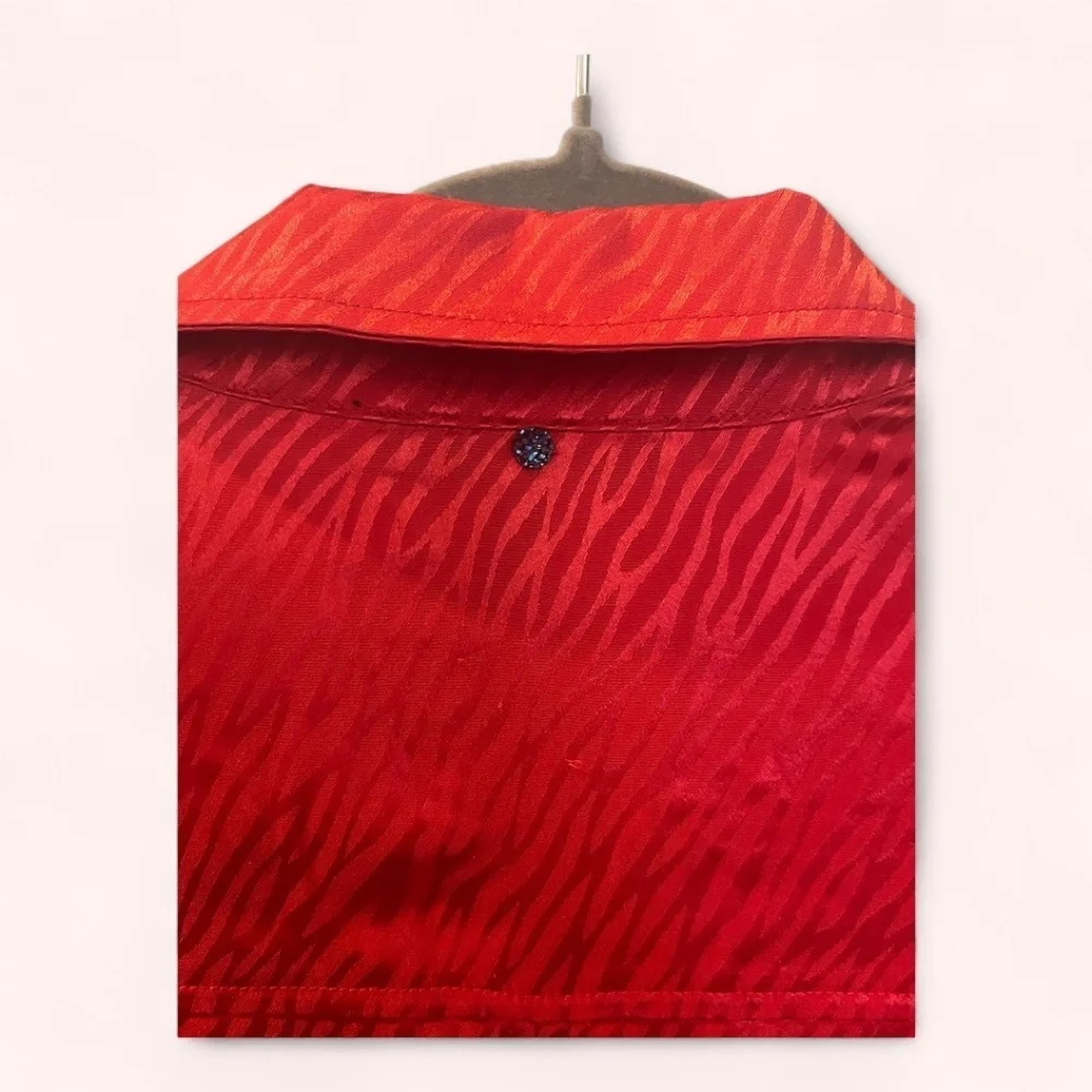 Adrienne Landau Goji Berry Zebra Print Satin Front Tie Button Up Top NWT Size S - Picture 6 of 7